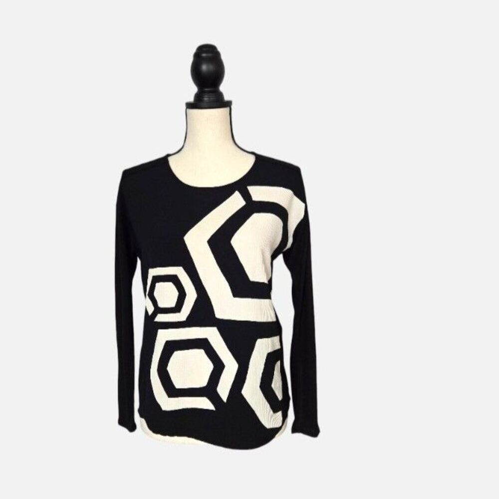A Desigual by M Christian Lacroix BLK WHT Geometric Print Long Sleeve Top S - Picture 2 of 8
